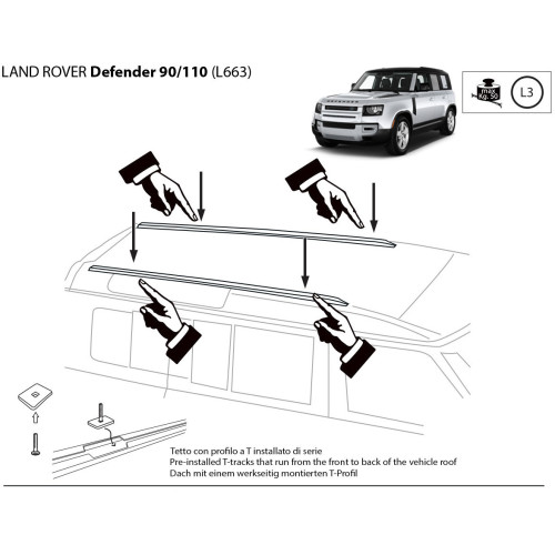 3 Barre portatutto PROFESSIONAL acciaio Land Rover Defender 90/110 dal 2019