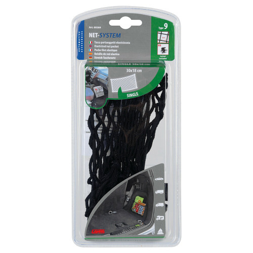 Tasca a rete elasticizzata multiuso fissaggio a bottone 30x18cm