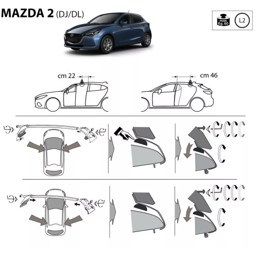Kit barre portatutto LP49 per Mazda 2 5 porte dal 2014