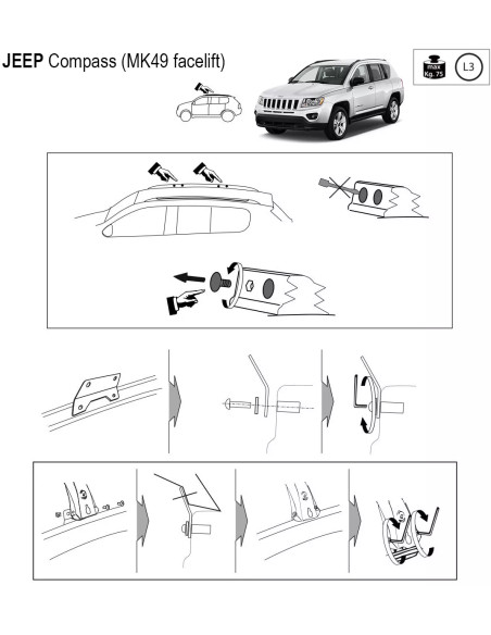 Kit barre portatutto portapacchi LP65 per Jeep Compass 2011-2016