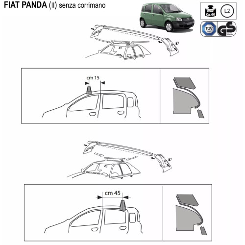 Bagagliera cestello Sigma 104x110cm per Fiat Panda senza corrimano 2003-2012