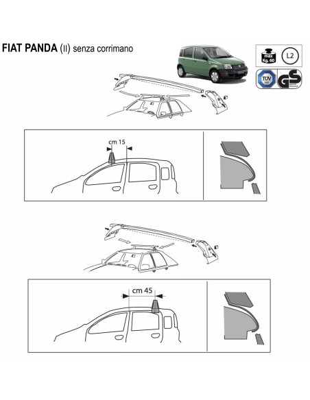 Bagagliera cestello Sigma 104x110cm per Fiat Panda senza corrimano 2003-2012