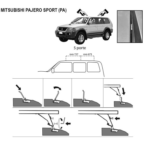 Kit barre portatutto portapacchi Mitsubishi Pajero Sport c/predisposizioni