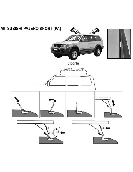 Kit barre portatutto portapacchi Mitsubishi Pajero Sport c/predisposizioni