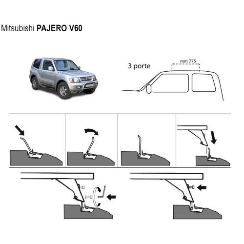 Kit barre portatutto portapacchi Mitsubishi Pajero 2000-2006 c/predisposizioni