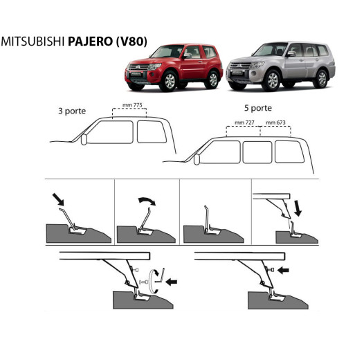 Kit barre portatutto portapacchi Mitsubishi Pajero dal 2006 c/predisposizioni