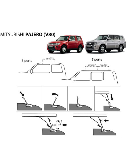 Kit barre portatutto portapacchi Mitsubishi Pajero dal 2006 c/predisposizioni