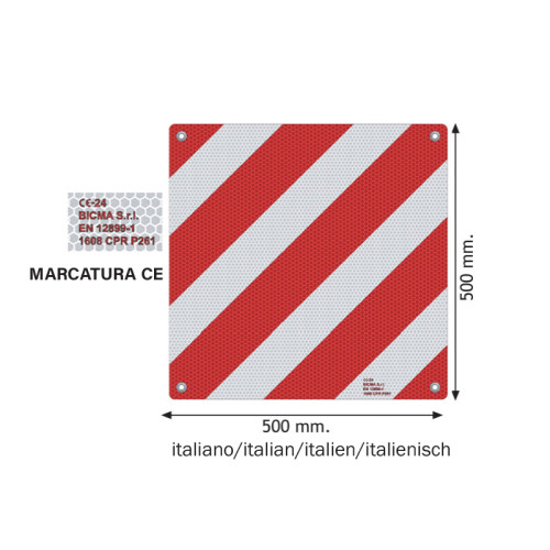 Pannello in alluminio per carichi sporgenti omologato 500x500mm
