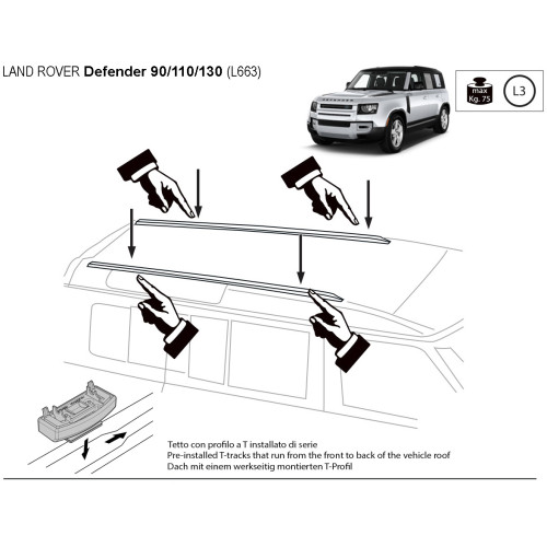 Barre portatutto alluminio alumia per Land Rover Defender con profili dal 2019
