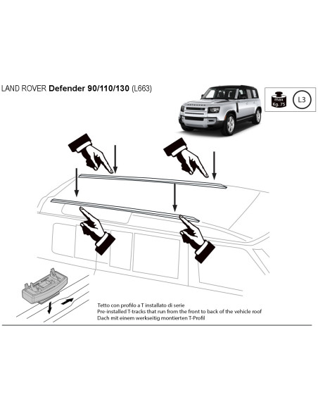 Barre portatutto Quadra acciaio per Land Rover Defender con profili dal 2019
