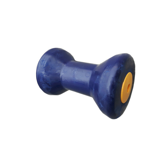 Rullo centrale blu inserto giallo foro 18mm per rimorchi