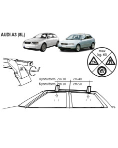 Kit barre portatutto LP47 per Audi A3 3/5p dal 1996 al 2003 2