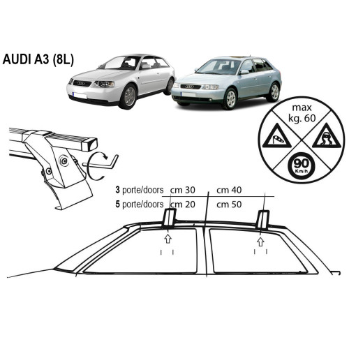 Kit barre portatutto LP47 per Audi A3 3/5p dal 1996 al 2003