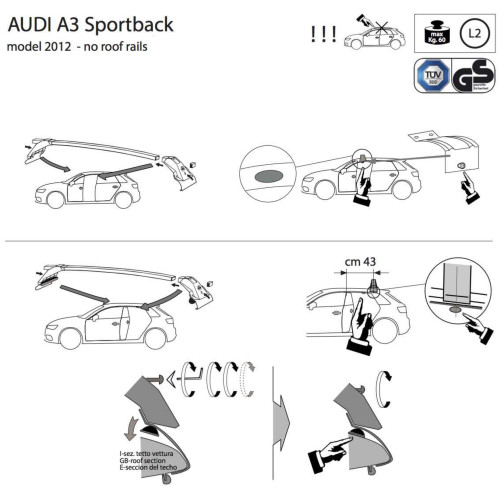 Kit barre portatutto LP47 per Audi A3 Sportback 5p 2012-2020
