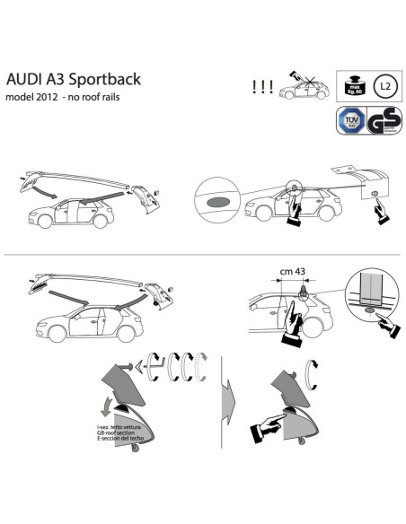 Kit barre portatutto LP47 per Audi A3 Sportback 5p 2012-2020