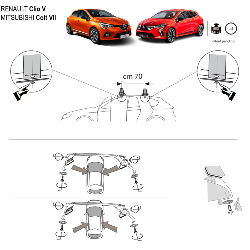Kit barre portatutto LP47 per Mitsubishi Colt dal 2023