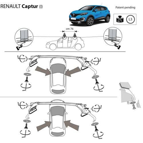 Kit barre portatutto LP47 per Renault Captur dal 2013 al 2019