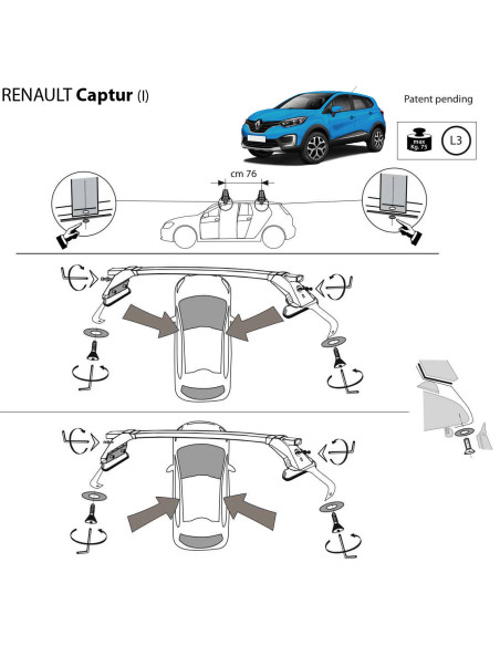 Kit barre portatutto LP47 per Renault Captur dal 2013 al 2019