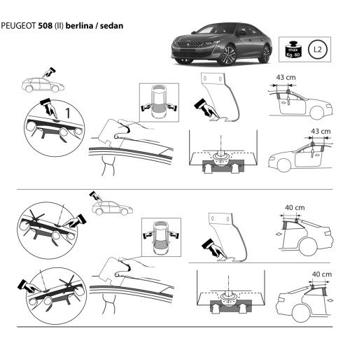 Kit barre portatutto LP47 per Peugeot 508 berlina dal 2018