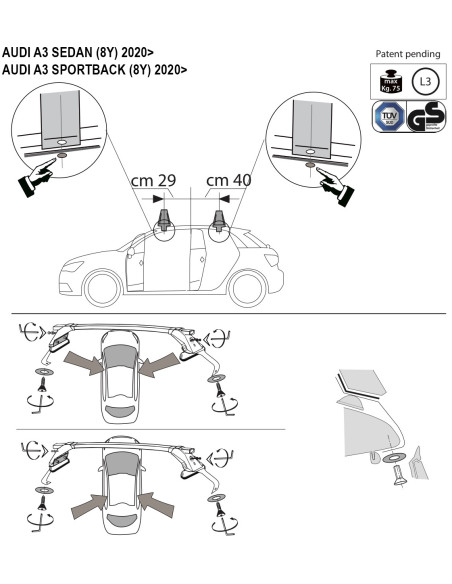 Kit barre portatutto LP47 per Audi A3 Berlina-Sportback dal 2020
