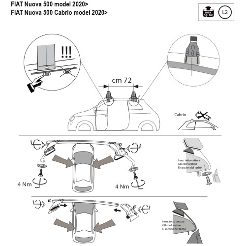 Kit barre portatutto LP47 per Fiat 500 elettrica dal 2020