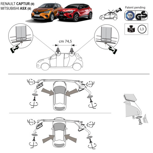 Kit barre portatutto LP47 per Renault Captur 5p dal 2020
