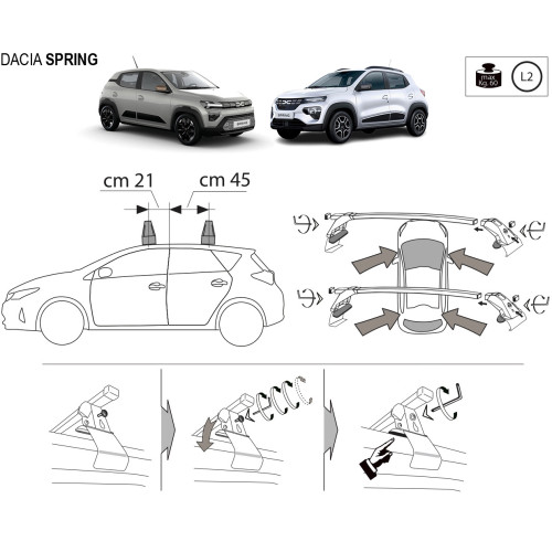 Kit barre portatutto portapacchi LP47 per Dacia Spring dal 2021