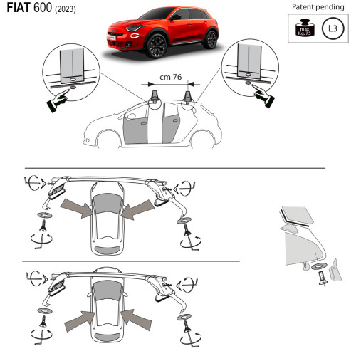 Kit barre portatutto LP47 per Fiat 600 dal 2023
