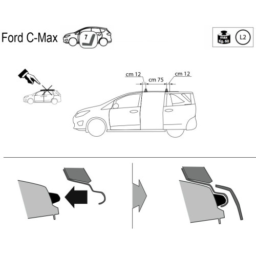 Kit barre portatutto LP47 per Ford C-Max Monovolume 7 posti dal 2010