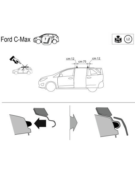 Kit barre portatutto LP47 per Ford C-Max Monovolume 7 posti dal 2010