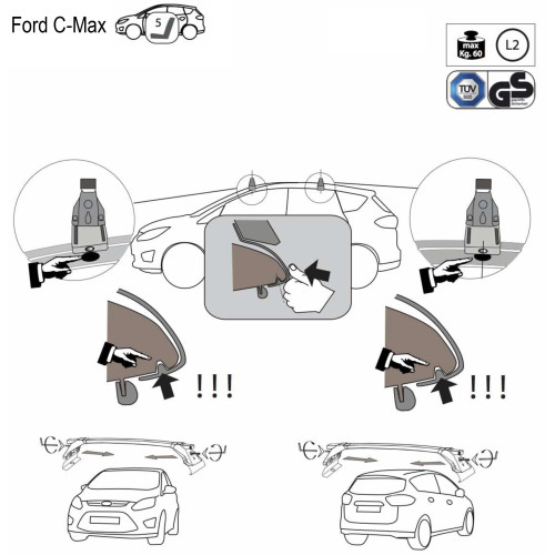 Kit barre portatutto LP47 per Ford C-Max Monovolume 5 posti dal 2010