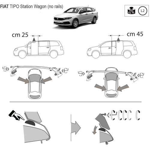 Kit barre portatutto LP47 per Fiat Tipo SW senza railing dal 2016