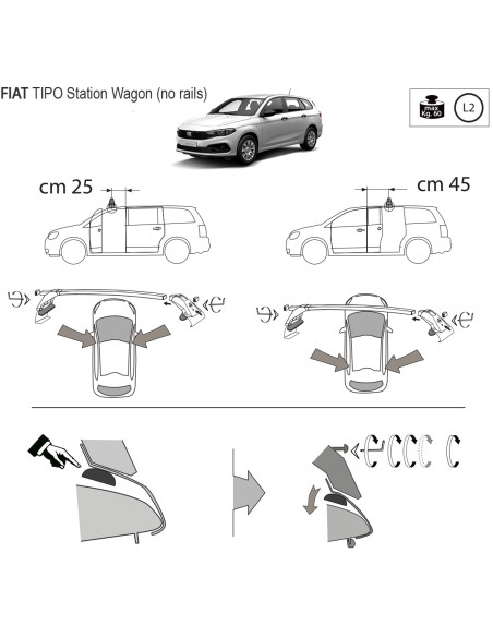 Kit barre portatutto LP47 per Fiat Tipo SW senza railing dal 2016