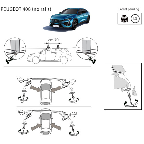 Kit barre portatutto LP47 per Peugeot 408 dal 2022