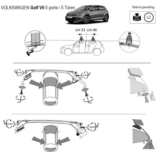 Kit barre portatutto LP47 per VW Golf VII 5p 2012-2019
