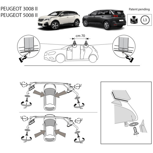 Kit barre portatutto LP47 per Peugeot 3008 2016-2023 - 5008 2017-2024