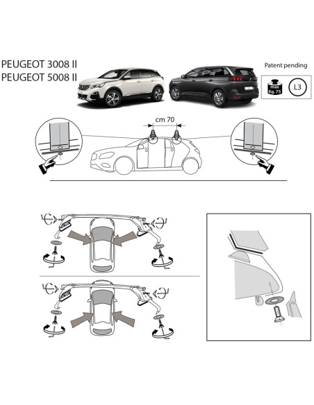 Kit barre portatutto LP47 per Peugeot 3008 2016-2023 - 5008 2017-2024