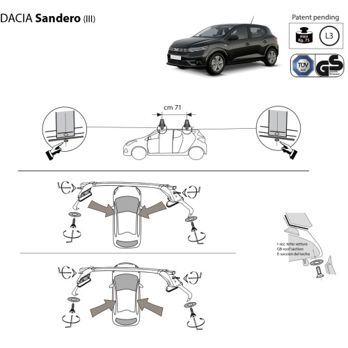 Kit barre portatutto LP47 per Dacia Sandero dal 2021