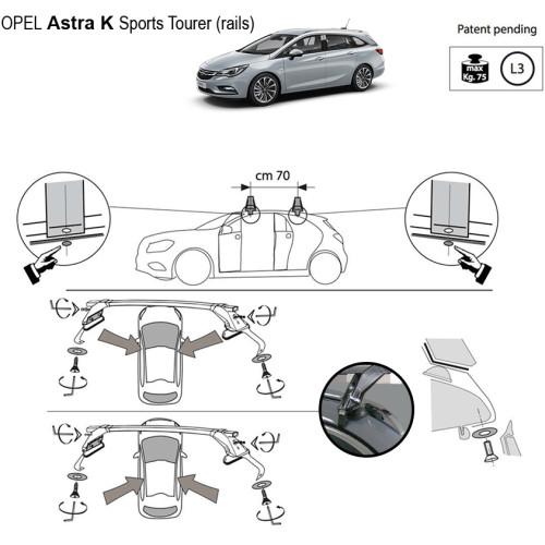 Kit barre portatutto LP47 corrimano basso Opel Astra Sports Tourer dal 2015