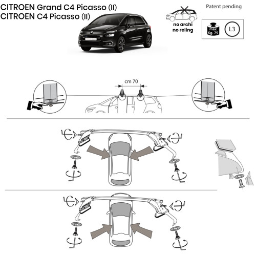 Kit barre portatutto LP47 per Citroen C4 Picasso 5 posti dal 2013