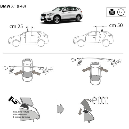 Kit barre portatutto LP47 per Bmw X1 senza corrimano 2015-2022