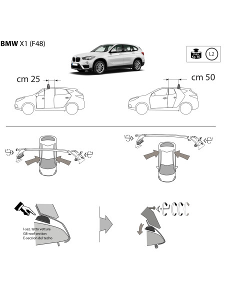 Kit barre portatutto LP47 per Bmw X1 senza corrimano 2015-2022