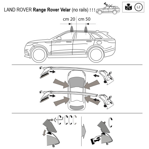Kit barre portatutto LP47 per Land Rover Velar senza corrimano dal 2017