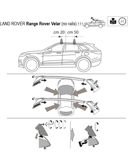 Kit barre portatutto LP47 per Land Rover Velar senza corrimano dal 2017
