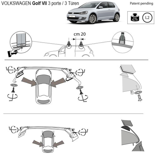 Kit barre portatutto LP47 per VW Golf VII 3p 2013-2019