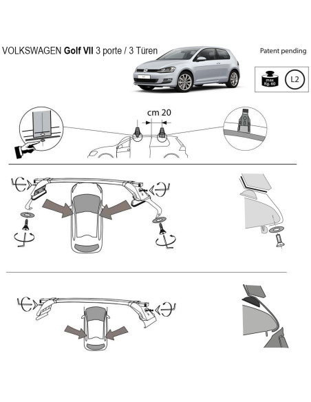 Kit barre portatutto LP47 per VW Golf VII 3p 2013-2019