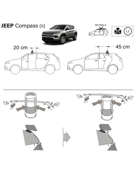 Kit barre portatutto LP47 per Jeep Compass senza profili 2017-2025