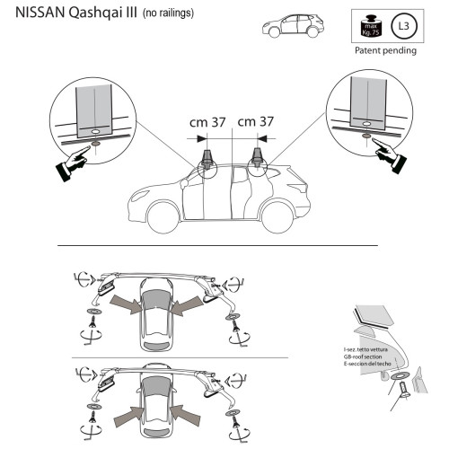 Kit barre portatutto portapacchi LP47 per Nissan Qashqai III dal 2021