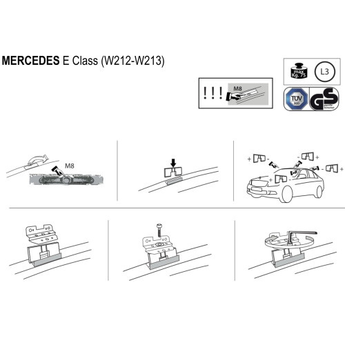 Kit barre portatutto LP64 per Mercedes Classe E c/fori M8 2009-2023