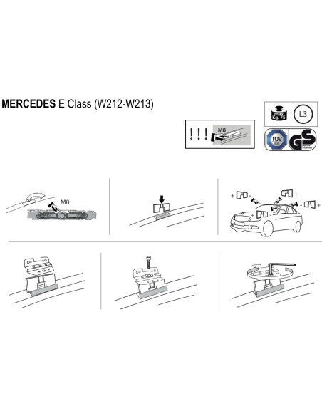 Kit barre portatutto LP64 per Mercedes Classe E c/fori M8 2009-2023